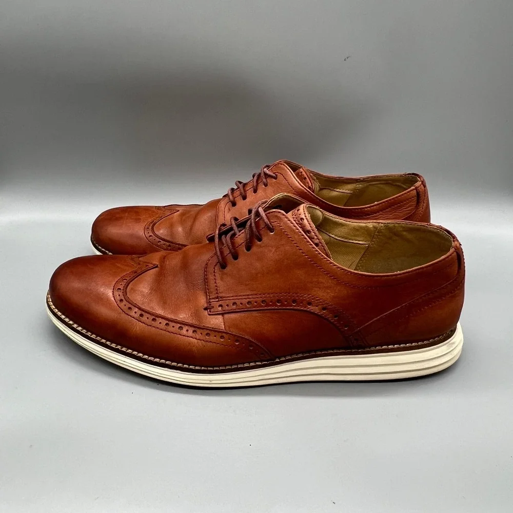 Cole Haan Shoes Men 12 Brown Leather Grand OS Wingtip Oxford Brogue Dress Casual